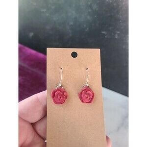 Polymer Clay Red Floral Dangling Earrings New